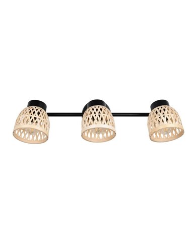 Regleta de 3 focos de techo LAURENT pantalla de bambú bombilla excl. 3x E14 max. 10W IP20
