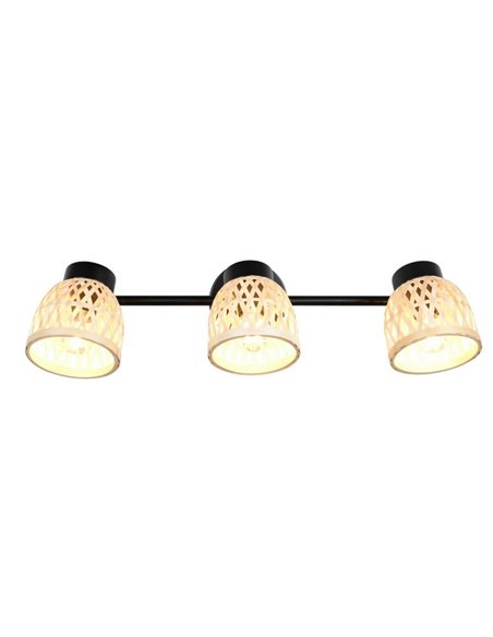 Regleta de 3 focos de techo LAURENT pantalla de bambú bombilla excl. 3x E14 max. 10W IP20
