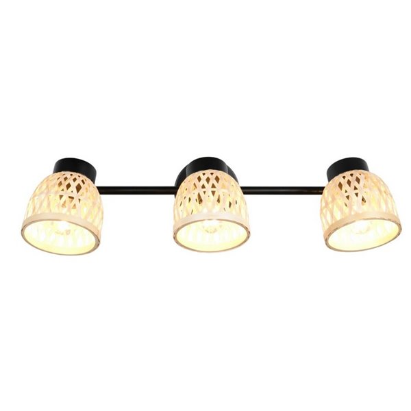 Plafonnier 3 spots LAURENT abat-jour bambou ampoule excl. 3x E14 max. 10 W IP20