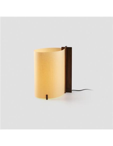 Lámpara de sobremesa CATA, con madera de nogal y pantalla papiro, 2W 2200K (luz super cálida)