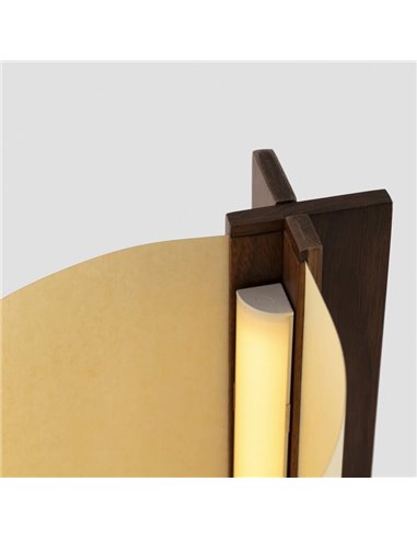 Lámpara de sobremesa CATA, con madera de nogal y pantalla papiro, 2W 2200K (luz super cálida)