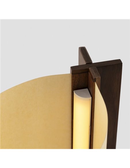 Lámpara de sobremesa CATA, con madera de nogal y pantalla papiro, 2W 2200K (luz super cálida)