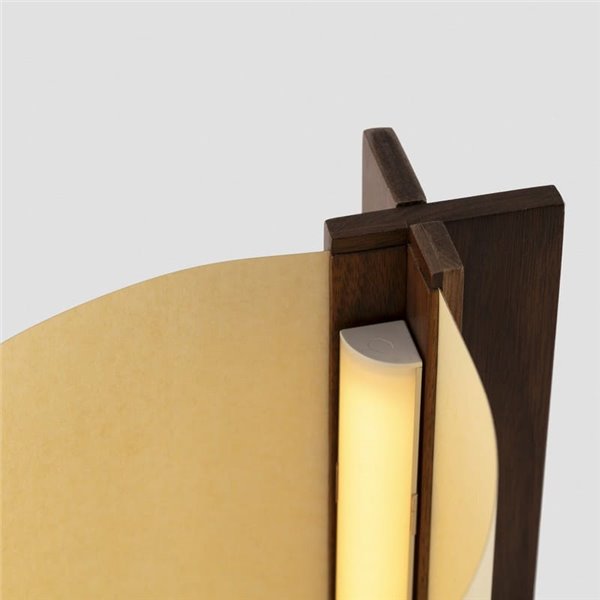 Candeeiro de mesa CATA, com abajur em madeira de nogueira e papiro, 2W 2200K (luz super quente)