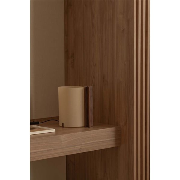 Lámpara de sobremesa CATA, con madera de nogal y pantalla papiro, 2W 2200K (luz super cálida)