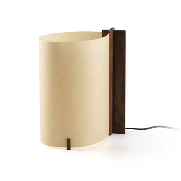 Lámpara LED de sobremesa CATA, con madera de nogal y pantalla papiro, 2W 2200K (luz súper cálida)