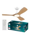 Ventilateur de plafond LED OLAS, dimmable, 42" 30W+24W blanc avec larges pales en bois, avec télécommande
