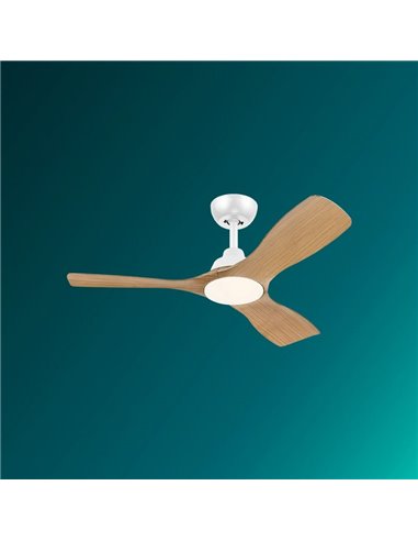 Ventilateur de plafond LED OLAS, dimmable, 42" 30W+24W blanc avec larges pales en bois, avec télécommande