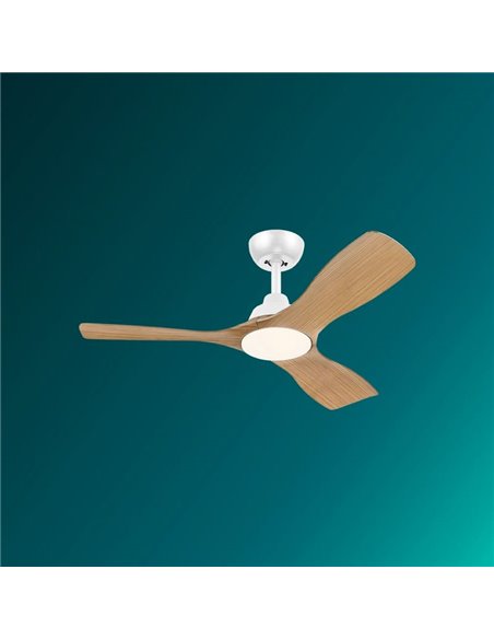 Ventoinha de teto OLAS LED, regulável, 42" 30W+24W branco com pás largas de madeira, com controle remoto