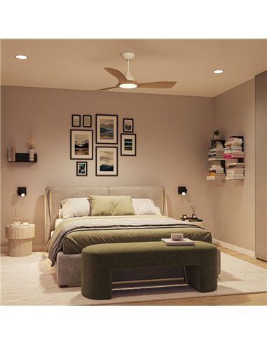 Ventoinha de teto OLAS LED, regulável, 42" 30W+24W branco com pás largas de madeira, com controle remoto