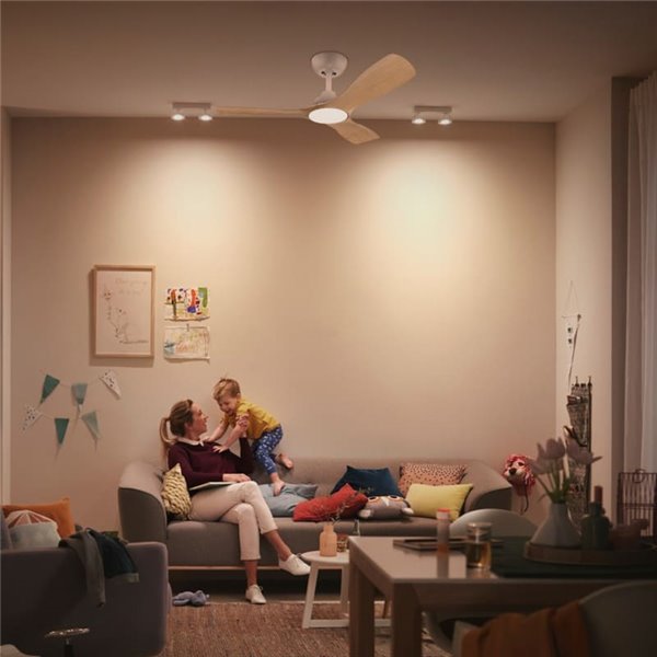 Ventoinha de teto OLAS LED, regulável, 42" 30W+24W branco com pás largas de madeira, com controle remoto