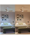 Ventilateur de plafond LED OLAS, dimmable, 42" 30W+24W blanc avec larges pales en bois, avec télécommande