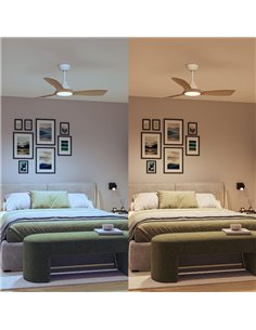 Ventilador de techo LED OLAS, dimable, 42" 30W+24W blanco y aspas anchas madera, con mando a distancia 2