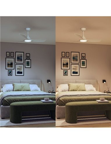 Ventilador LED de techo blanco OLAS, dimable, 42" 30W+24W, con mando a distancia
