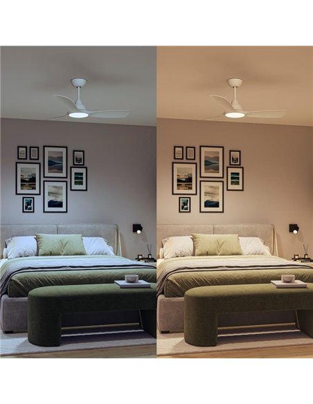 Ventilador LED de techo blanco OLAS, dimable, 42" 30W+24W, con mando a distancia