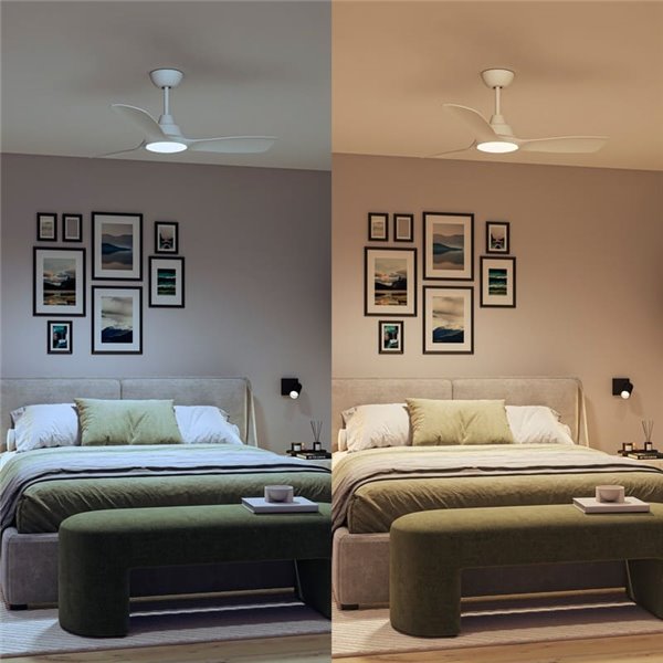 Ventilador LED de techo blanco OLAS, dimable, 42" 30W+24W, con mando a distancia