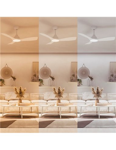 Ventilador LED de techo blanco OLAS, dimable, 42" 30W+24W, con mando a distancia