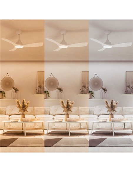 Ventilador LED de techo blanco OLAS, dimable, 42" 30W+24W, con mando a distancia
