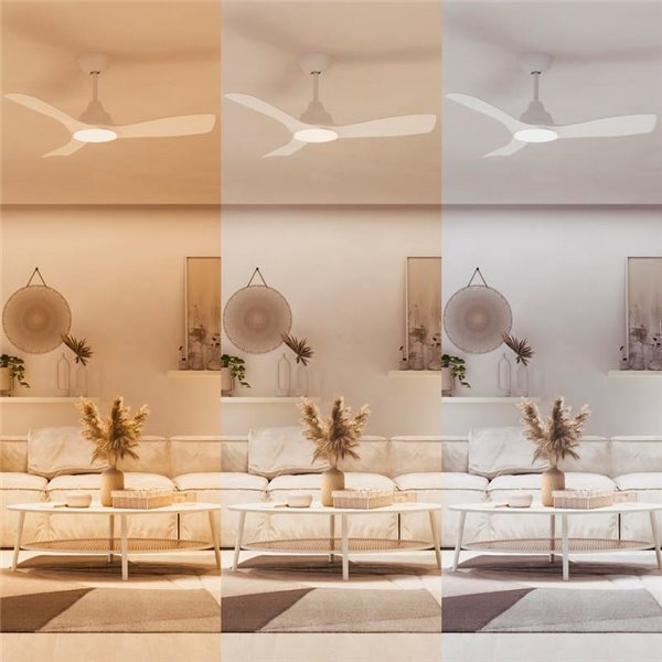 Ventilador LED de techo blanco OLAS, dimable, 42" 30W+24W, con mando a distancia