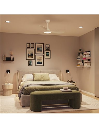 Ventilador LED de techo blanco OLAS, dimable, 42" 30W+24W, con mando a distancia