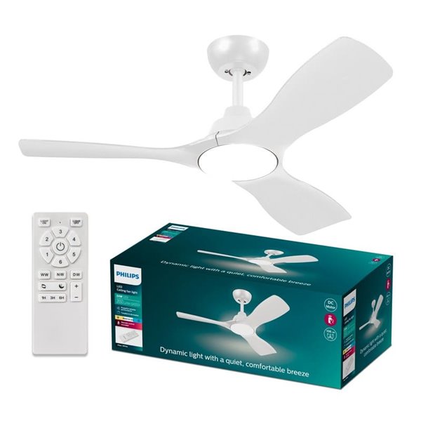 Ventilateur de plafond LED blanc OLAS, dimmable, 42" 30W+24W, avec télécommande