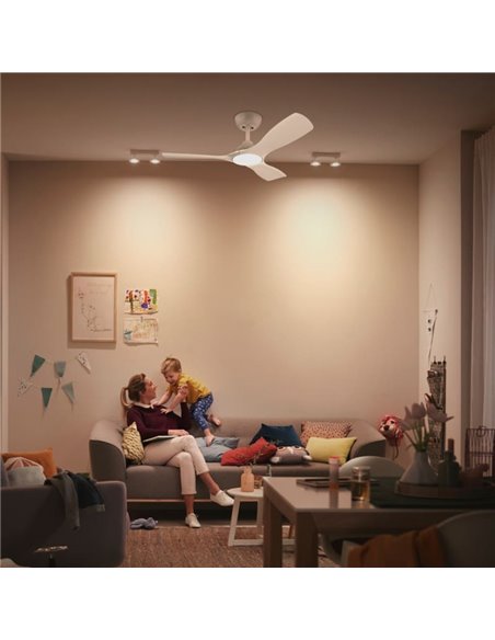Ventilador LED de techo blanco OLAS, dimable, 42" 30W+24W, con mando a distancia