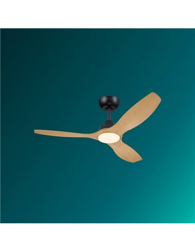 Ventilador de techo de 52" LED, OLAS 35W+24W, negro y aspas anchas de madera, con mando a distancia