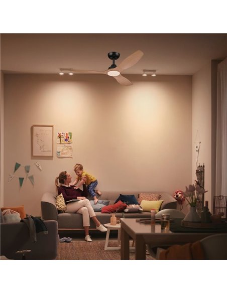 Ventoinha de teto LED 52", OLAS 35W+24W, preto com pás largas de madeira, com controle remoto