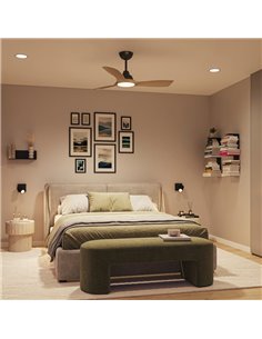 Ventilador de techo con luz LED OLAS, dimable, 42" 30W+24W negro y aspas anchas madera, con mando a distancia 2