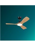 Ventilador de techo con luz LED OLAS, dimable, 42" 30W+24W negro y aspas anchas madera, con mando a distancia