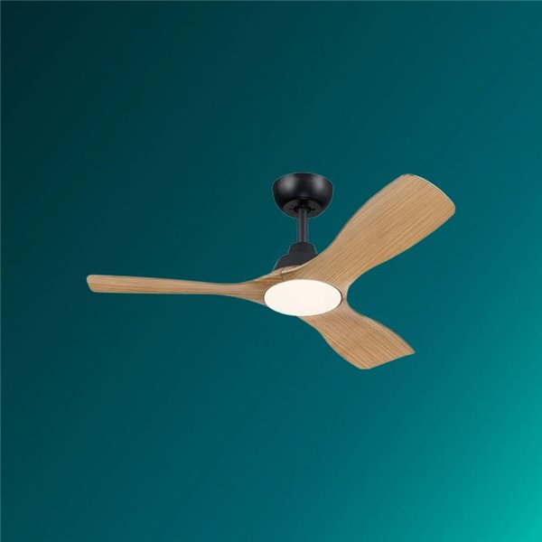Ventoinha de teto OLAS LED, regulável, 42" 30W+24W preto com pás largas de madeira, com controle remoto