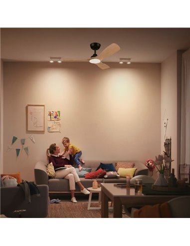 Ventoinha de teto OLAS LED, regulável, 42" 30W+24W preto com pás largas de madeira, com controle remoto