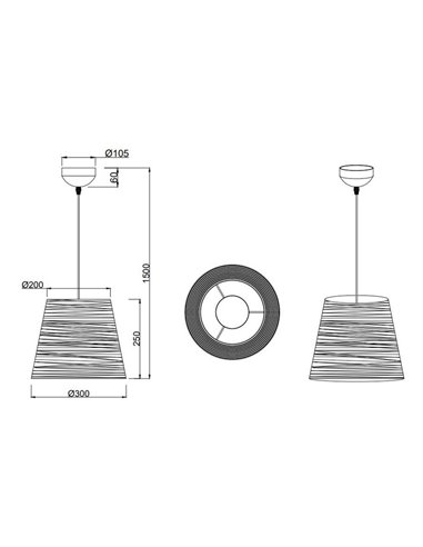 Lampe à suspension JOELINE en fil de papier, réglable en hauteur, ampoule exclue. 1x E27 max. 10 W IP20