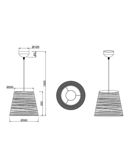 Lampe à suspension JOELINE en fil de papier, réglable en hauteur, ampoule exclue. 1x E27 max. 10 W IP20