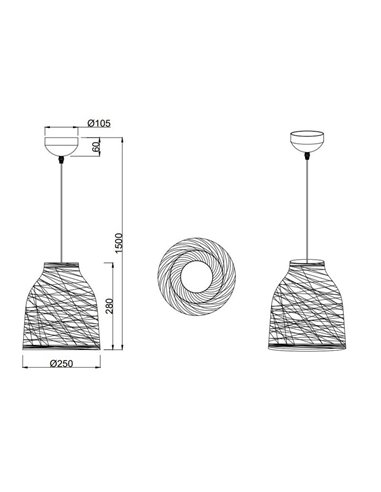 Lampe suspension JOELINE en fil de papier naturel, hauteur réglable, ampoule excl. 1x E27 max. 10 W IP20