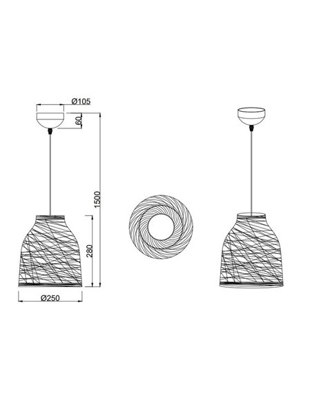 Luminária pendente JOELINE feita de fio de papel natural, lâmpada ajustável em altura, exceto 1x E27 máx. 10 W IP20