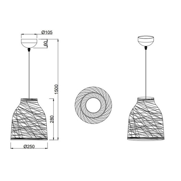 Lámpara colgante JOELINE de hilo de papel natural, altura ajustable bombilla excl. 1x E27 max. 10W IP20