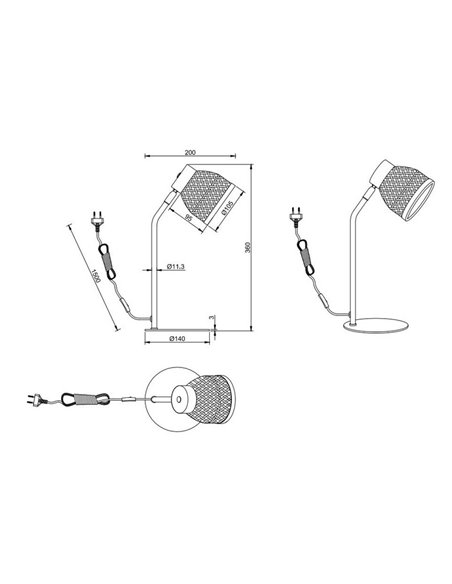 Lampe de table rustique flexo LAURENT en bambou naturel, ampoule excl. 1x E14 max. 10 W IP20