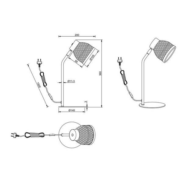 Lámpara de sobremesa tipo flexo rústico LAURENT ptanalla de bambú natural bombilla excl. 1x E14 max. 10W IP20