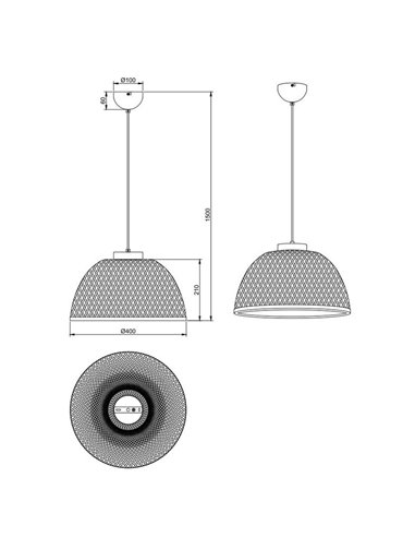 Plafonnier naturel LAURENT abat-jour bambou Ø40cm et hauteur réglable ampoule excl. 1x E27 max. 28 W IP20