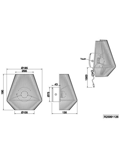 Aplique de pared natural LIRA batería recargable USB y función táctil 4 niveles 1,5W 140lm 3000K IP20