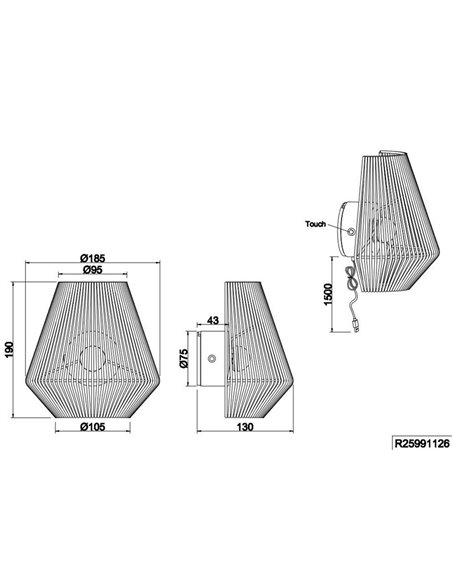 Luminária de parede natural LIRA Bateria recarregável USB e função touch 4 níveis 1,5W 140lm 3000K IP20