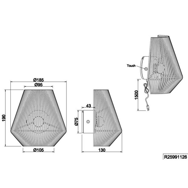 Aplique de pared natural LIRA batería recargable USB y función táctil 4 niveles 1,5W 140lm 3000K IP20