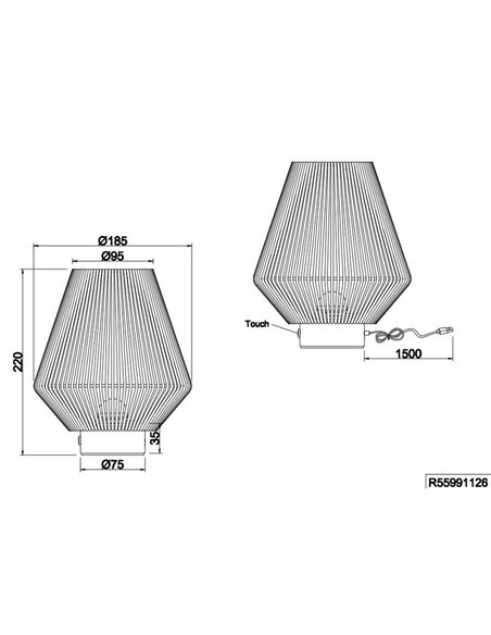 Lampe de table en fibre naturelle LIRA batterie rechargeable et fonction tactile 4 niveaux 1,5W 140lm 3000K IP20