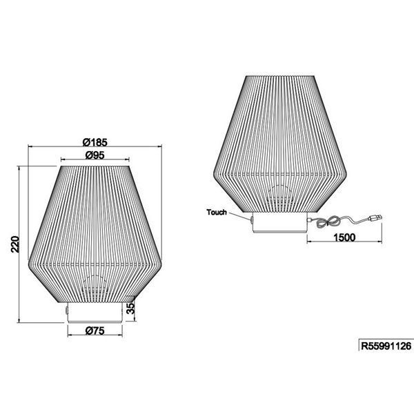 Lampe de table en fibre naturelle LIRA batterie rechargeable et fonction tactile 4 niveaux 1,5W 140lm 3000K IP20