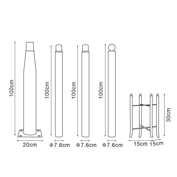 Dimensions Colonne pour Lampadaire 3.7M Détachable Noir - Solide et Sécuritaire LM0062 | LeonLeds