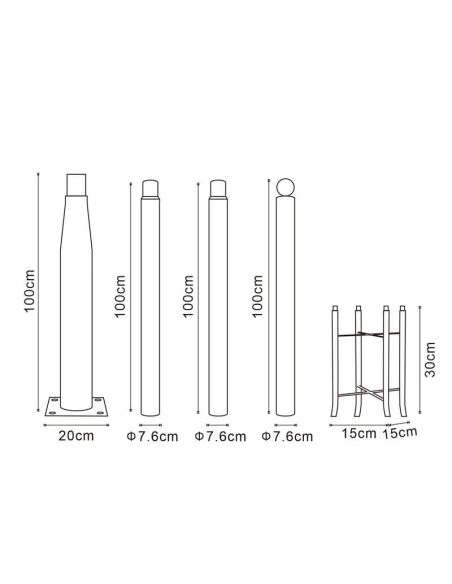 Dimensions Colonne pour Lampadaire 3.7M Gris Détachable - Haute Résistance et Durabilité LM0061 | LeonLeds