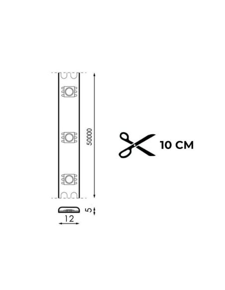 Medidas Fita LED 220V corte a cada 10cm IP67 12W/m 20 Metros SMD2835 Sem Retificador Ruzok 1560Lm/m