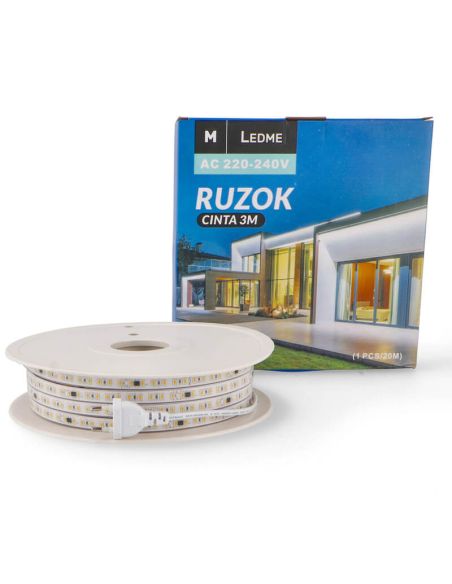 Boîte de bande LED 220V coupée tous les 10cm IP67 12W/m 20 mètres SMD2835 sans redresseur Ruzok 1560Lm/m