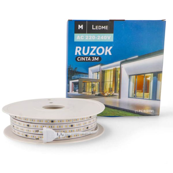 Caja Tira LED 220V corte cada 10Cm IP67 12W/m 20 Metros SMD2835 Sin Rectificador Ruzok 1560Lm/m