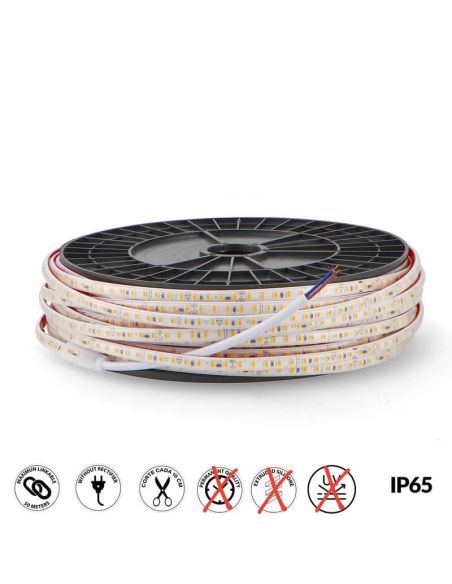 Fita de LED 220V AC SMD2835 Ecofast 10W/m IP65 - 50 metros máx. Linkável (3000K, 4500K, 6000K, Azul, Vermelho, Verde) Corte 10cm